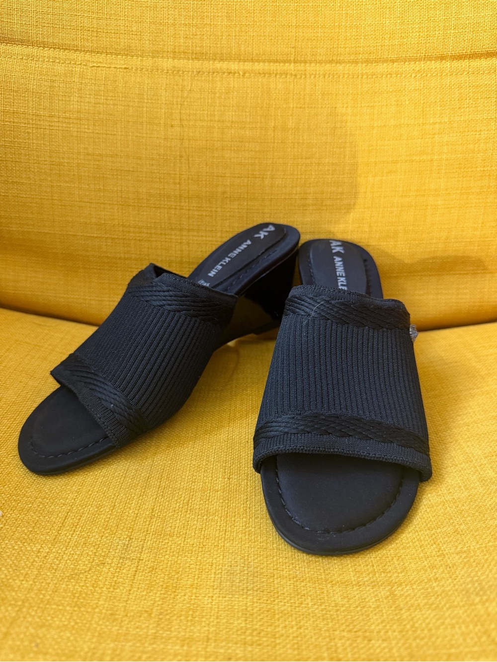 Anne Klein Black Ribbed Open-Toe Mules